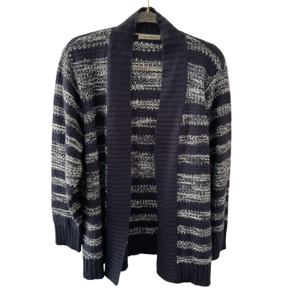 Jason Maxwell White and Blue Open-Front Cardigan Sweater P:24-27 L:33